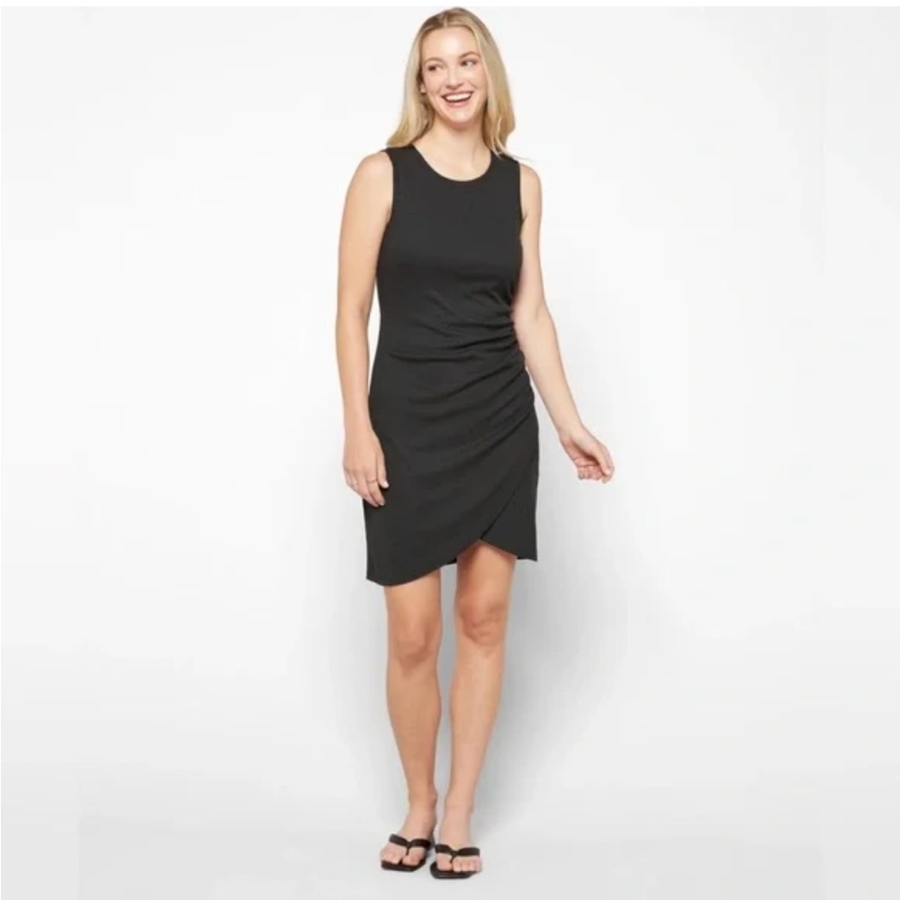 Z Supply Black Ribbed Ruched Side Tank Dress Size Medium